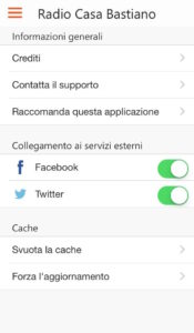 Attivare Facebook e Twitter App RCB