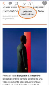 Pulsante condivisione articolo App RCB