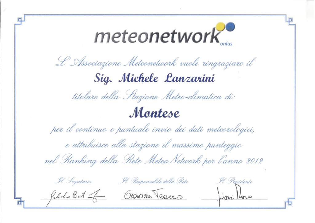 attestato meteonetwork 2012
