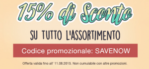 Sconto 15% su tutto lo Shop con il codice SAVENOW