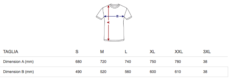 taglie maglietta standard uomo RCB
